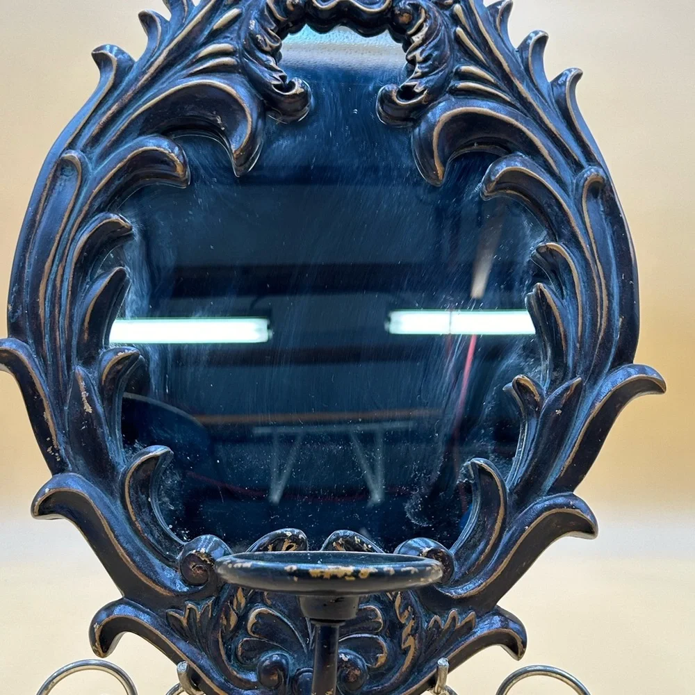Wood mirror with candle holder, ornate mirror